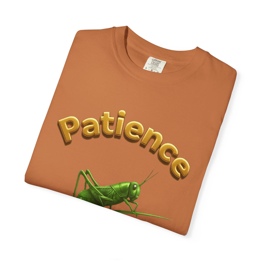 PRB Patience Grasshopper T-shirt | Green Grasshopper Illustration, Positive Quote by Printify