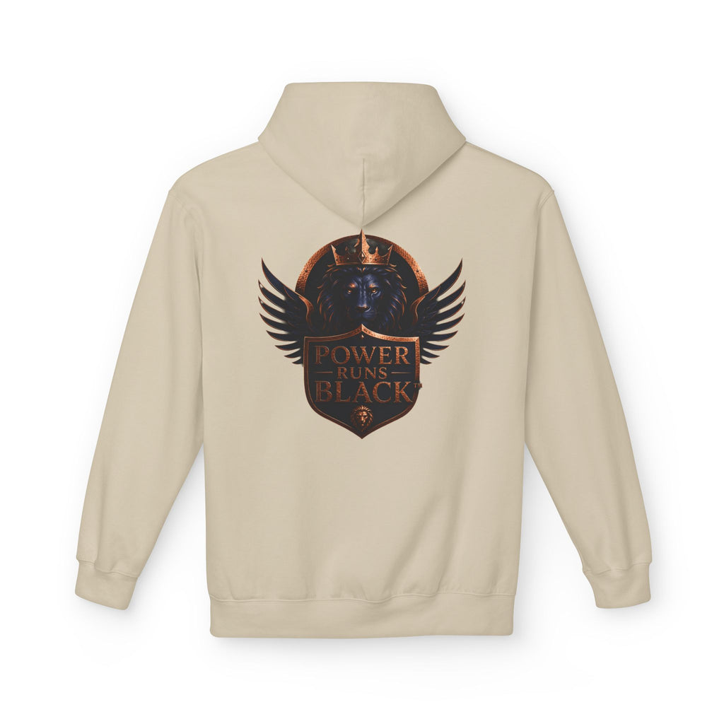 Power Runs Black crest hoodie | medieval shield with lions and wings by Power Runs Black