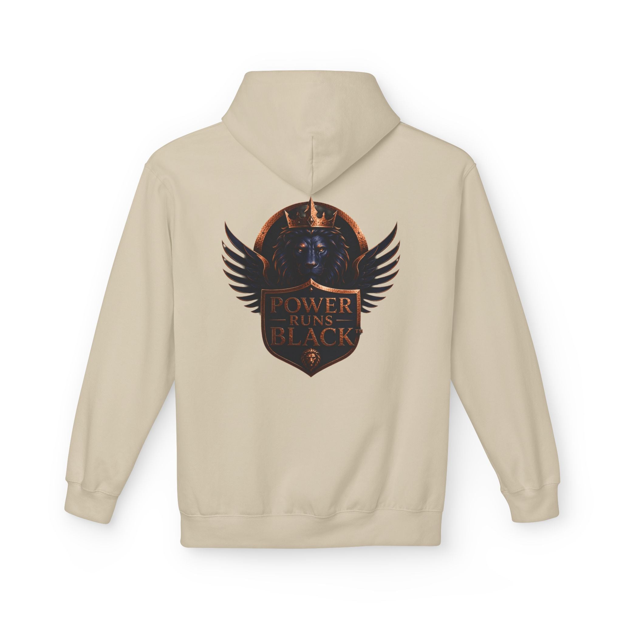 Power Runs Black crest hoodie | medieval shield with lions and wings by Power Runs Black