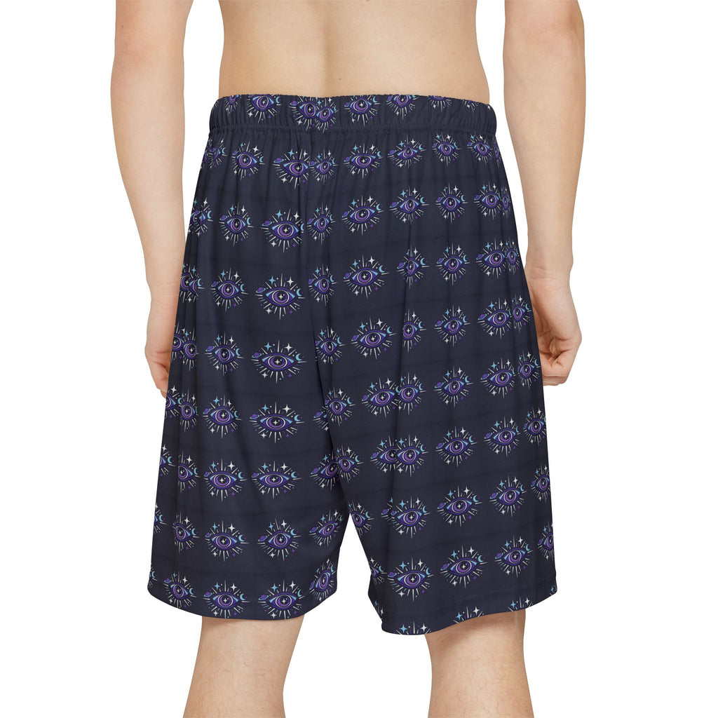 PRB Galaxy Cat Patterned Men’s Sports Shorts — Cosmic Purple AOP Athletic Shorts by Power Runs Black