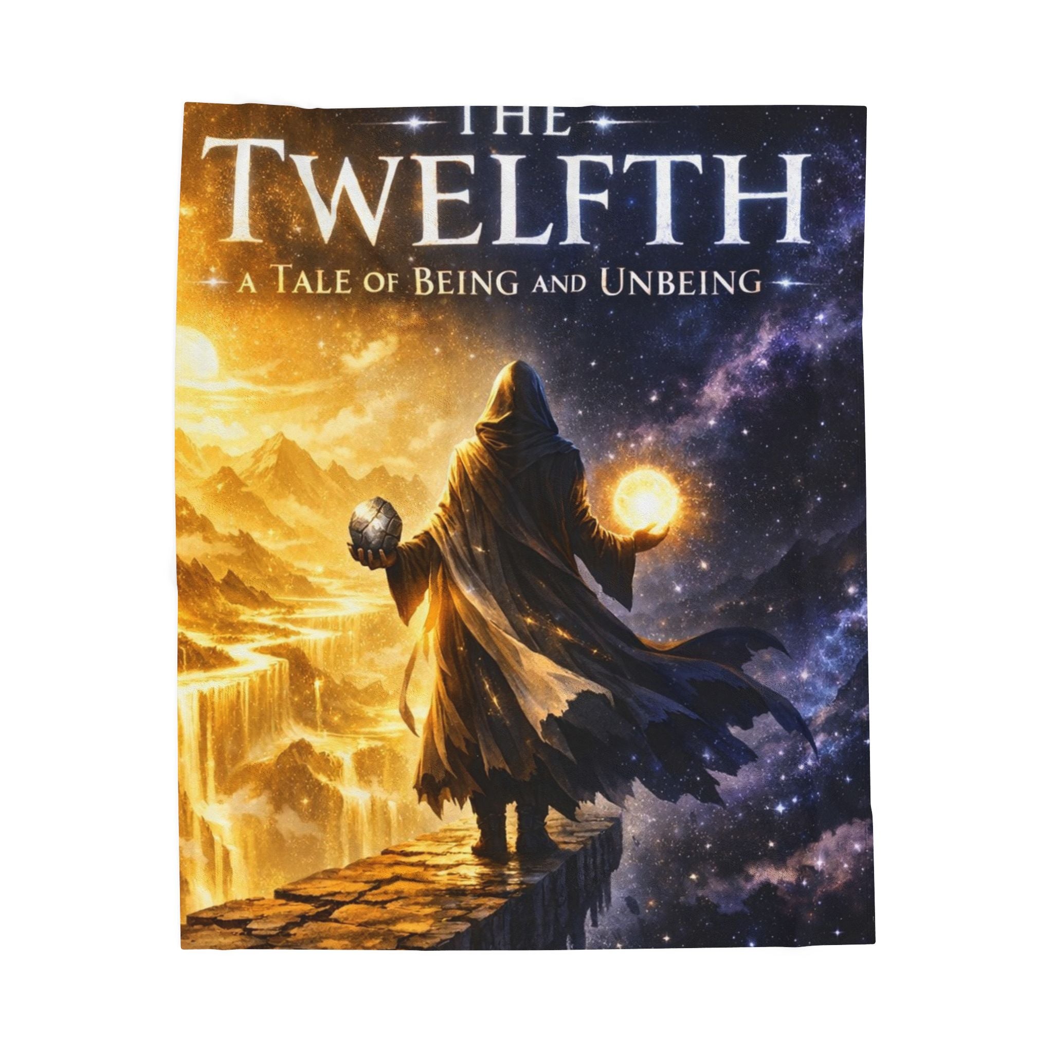 PRB Velveteen Plush Blanket — 'The Twelfth: A Tale of Being and Unbeing' Fantasy Book Cover Throw by Power Runs Black
