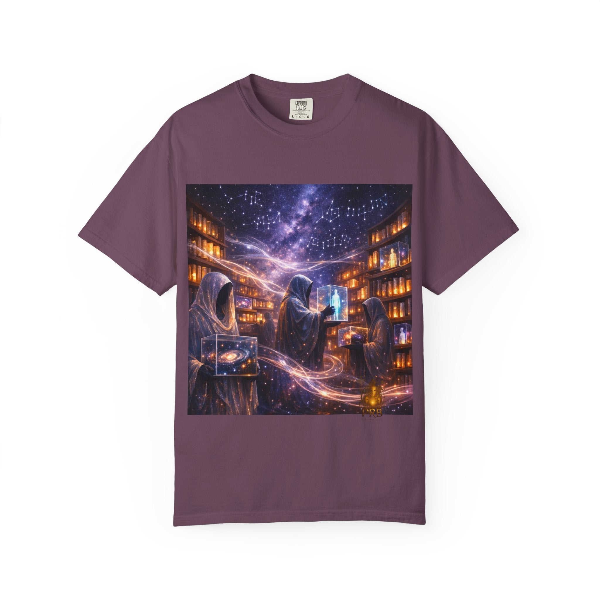 PRB Mystic Library Wizards T-Shirt — Cosmic Sorcerer Art Tee by Power Runs Black