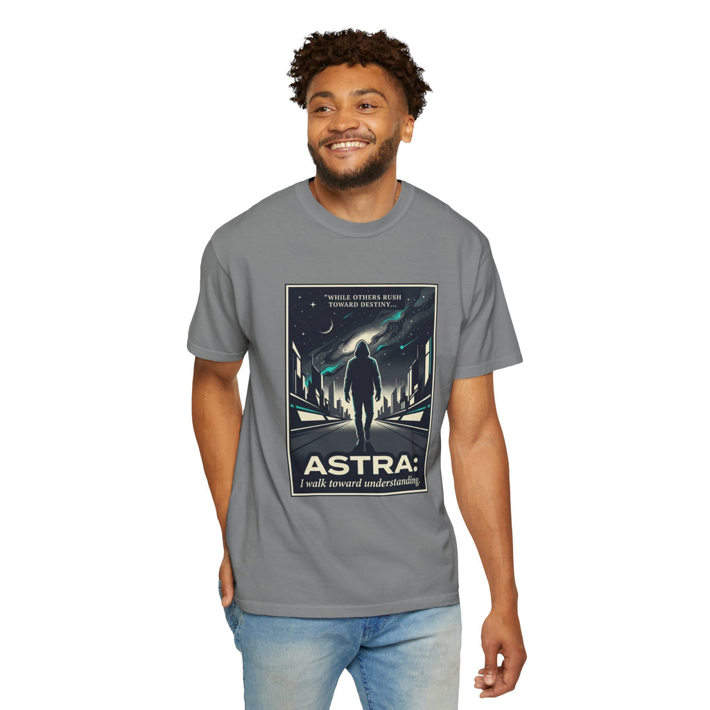 Power Runs Black Astra Sci‑Fi Graphic T-Shirt — "I walk toward understanding" Poster Design by Power Runs Black