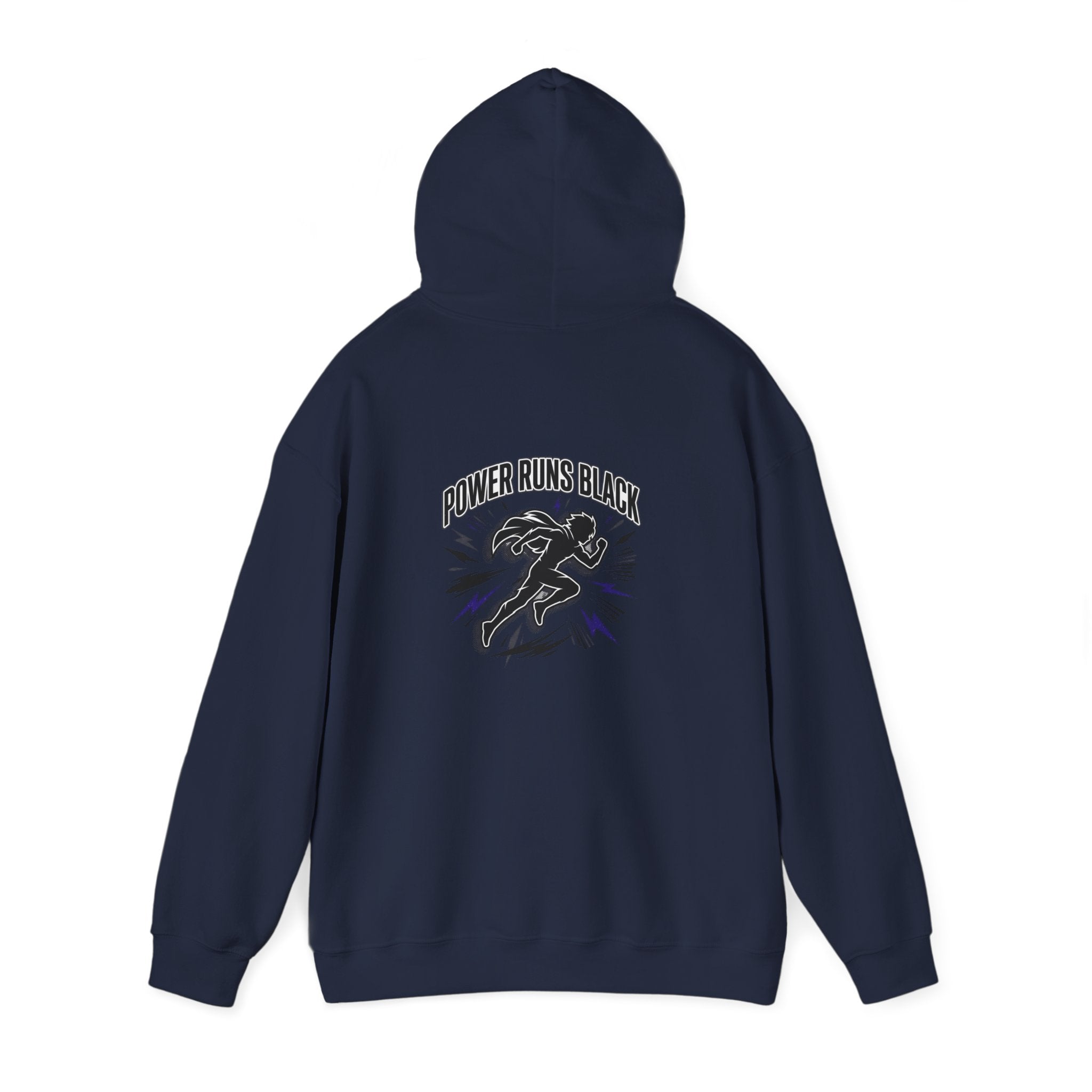 Power Runs Black Hoodie — Bold Graphic Athletic Streetwear by Printify