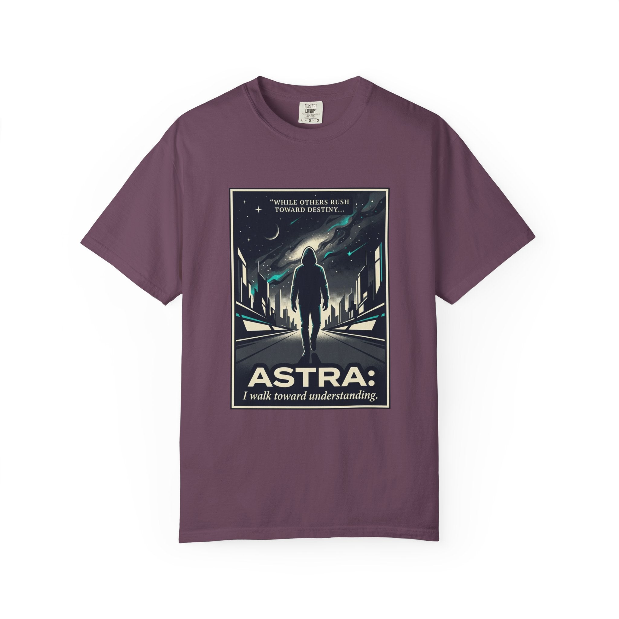 Power Runs Black Astra Sci‑Fi Graphic T-Shirt — "I walk toward understanding" Poster Design by Power Runs Black