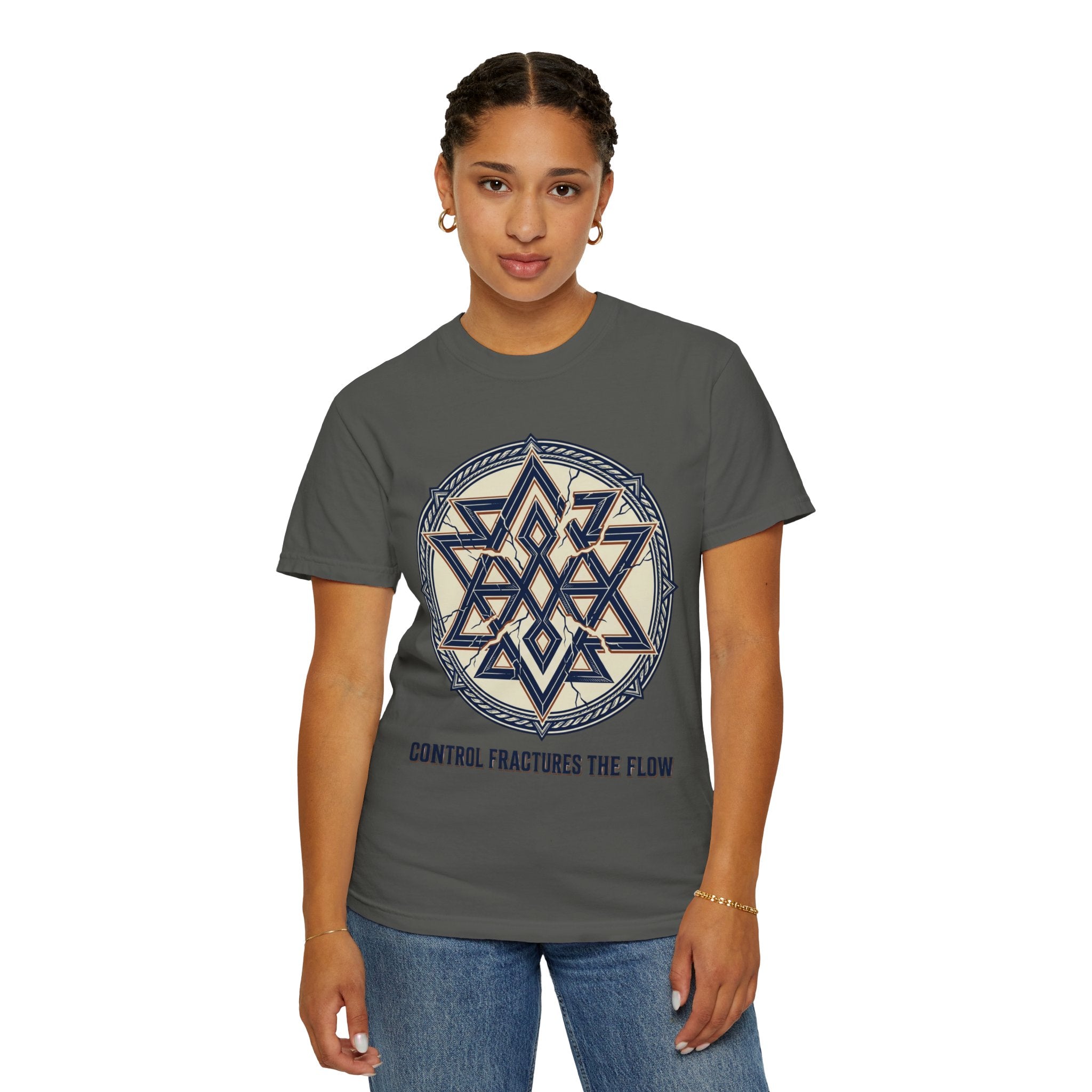 Power Runs Black PRB Geometric Star Mandala T-Shirt — "Control Fractures the Flow" Graphic Tee by Power Runs Black