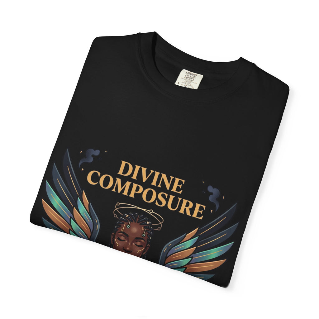Power Runs Black Divine Composure T-Shirt — Angel Wing Graphic Tee by Printify
