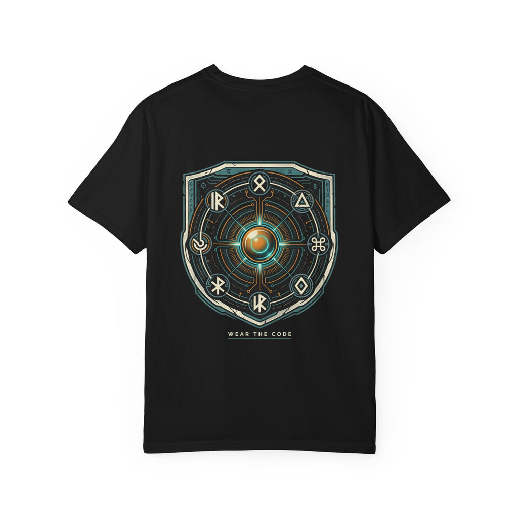 Power Runs Black PRB "Wear The Code" Mystic Shield T-Shirt — Geometric Sigil Graphic Tee by Printify