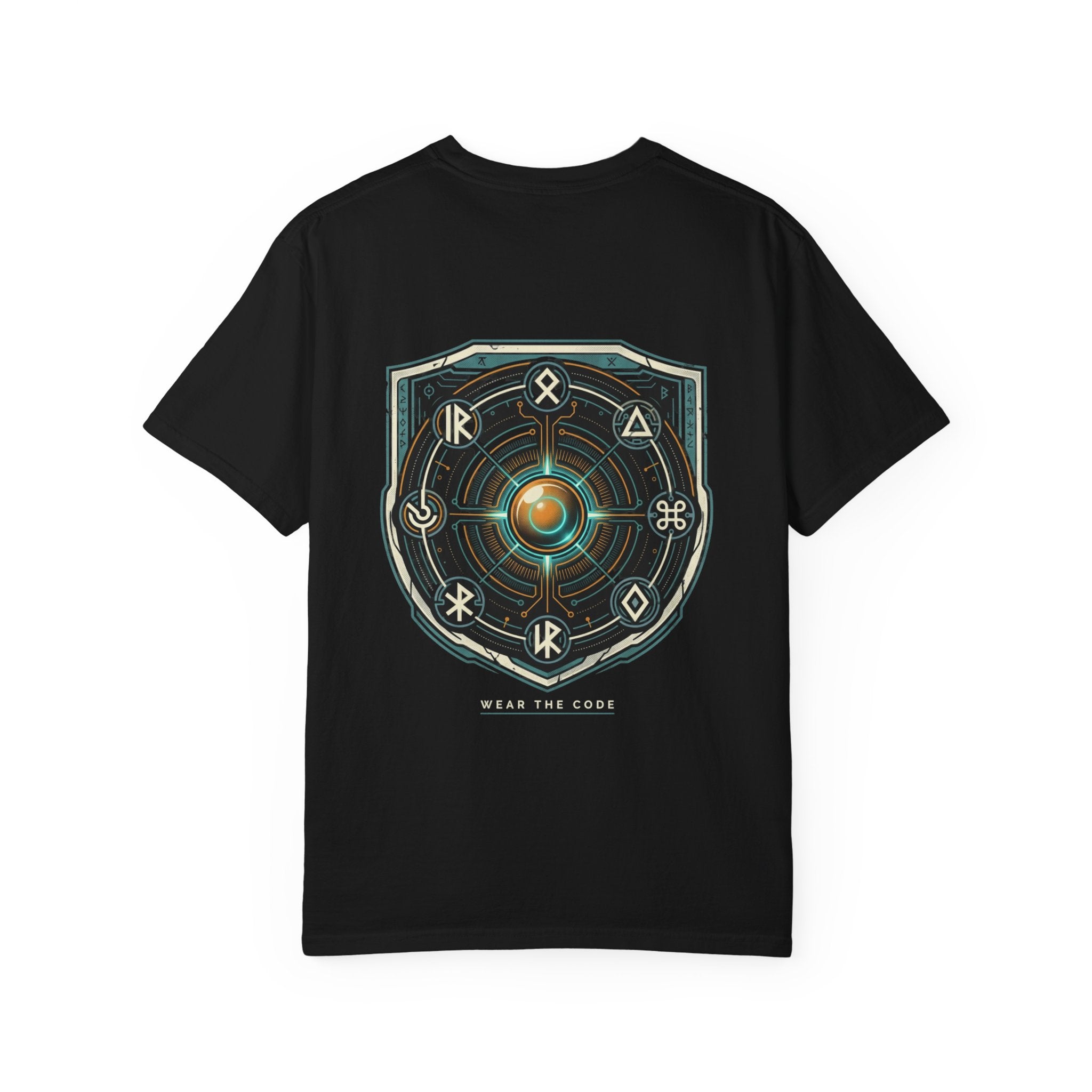 Power Runs Black PRB "Wear The Code" Mystic Shield T-Shirt — Geometric Sigil Graphic Tee by Printify
