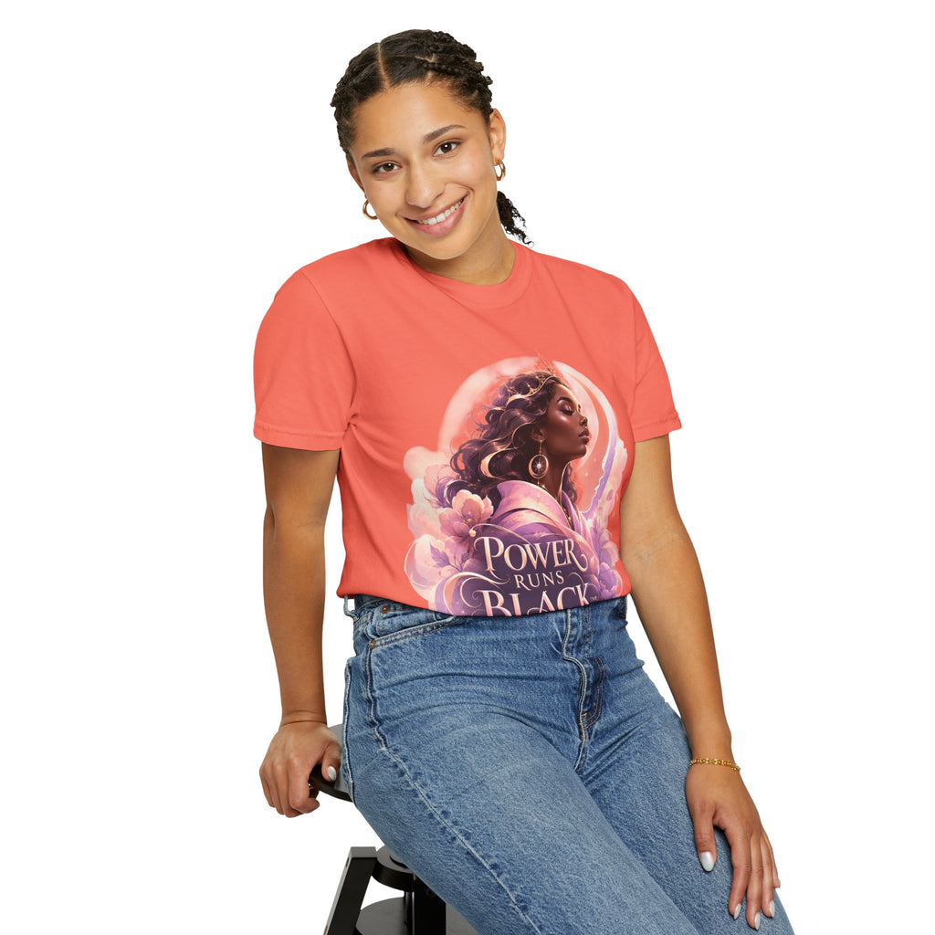 Power Runs Black graphic tee | Black woman portrait, Afro empowerment shirt by Power Runs Black