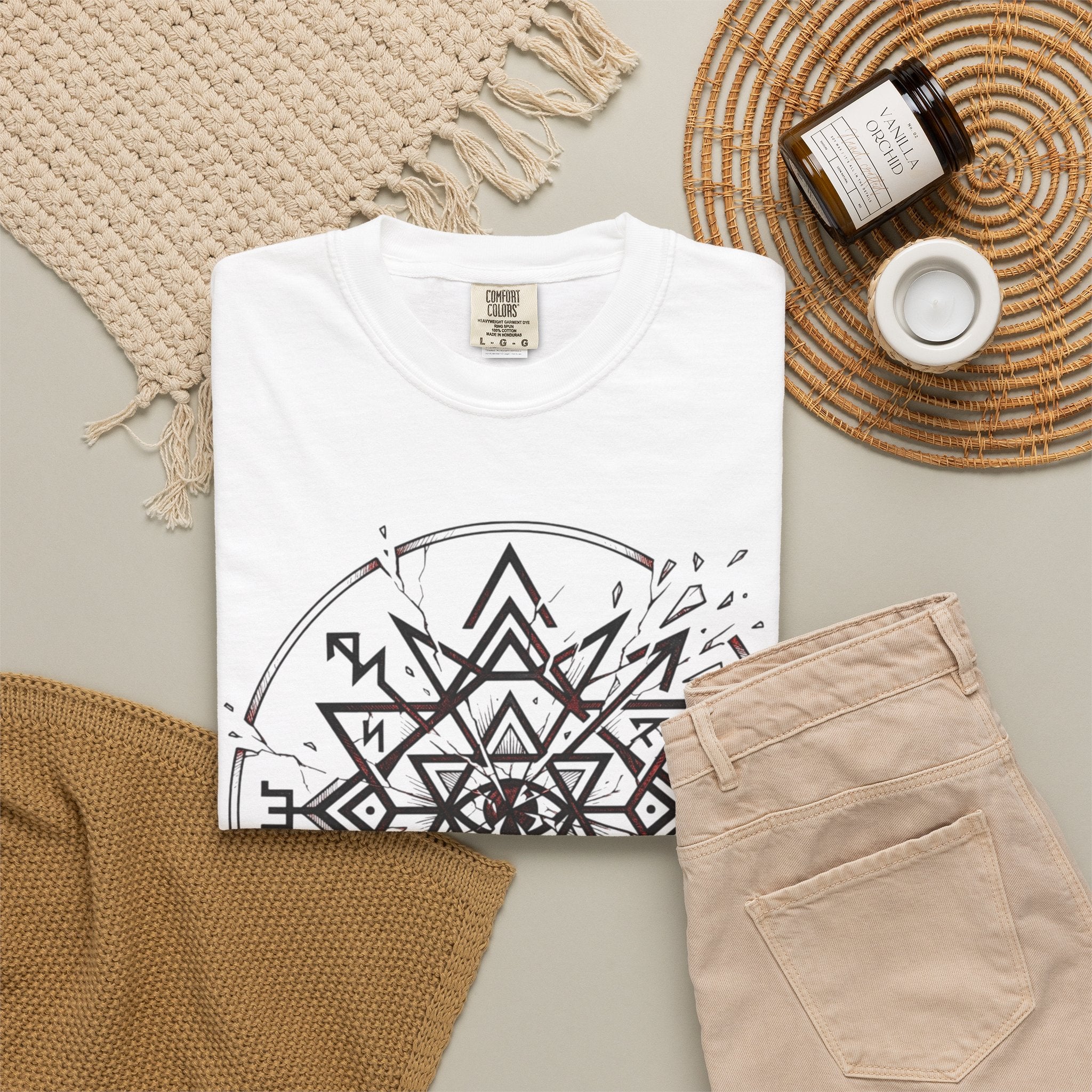 Power Runs Black PRB Eryx Tal Geometric Mandala T-Shirt — Symmetric Star Graphic Tee by Printify