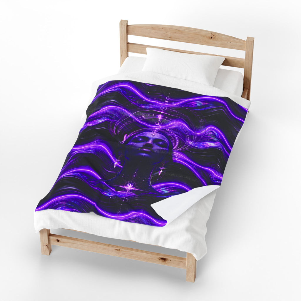 Power Runs Black Mystic Violet Aura Velveteen Plush Blanket by Power Runs Black