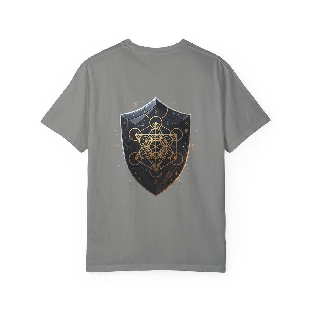 Power Runs Black Mystic Compass Disc T-Shirt — Geometric Gold & Black Emblem Tee by Printify