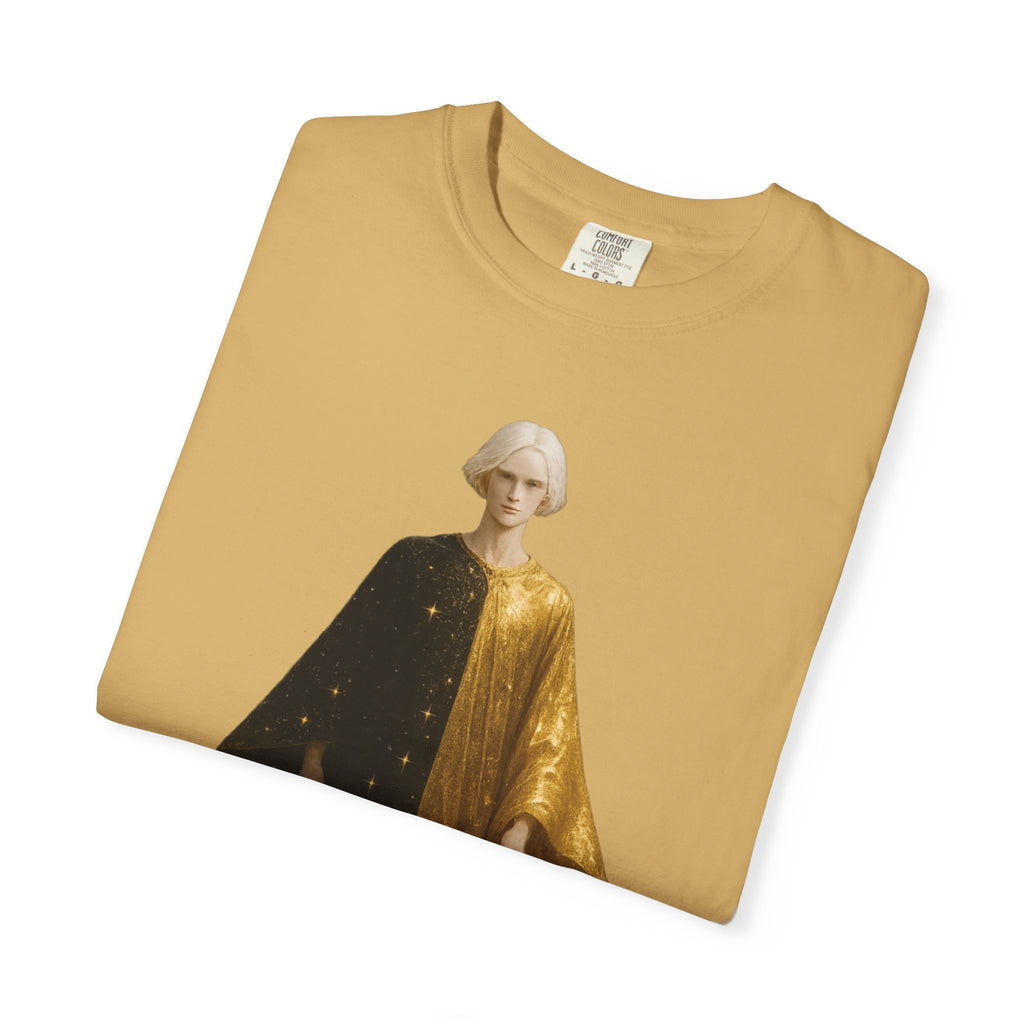 Power Runs Black PRB Twelfth Golden Cloak Figure T-Shirt | Surreal Angelic Portrait by Power Runs Black