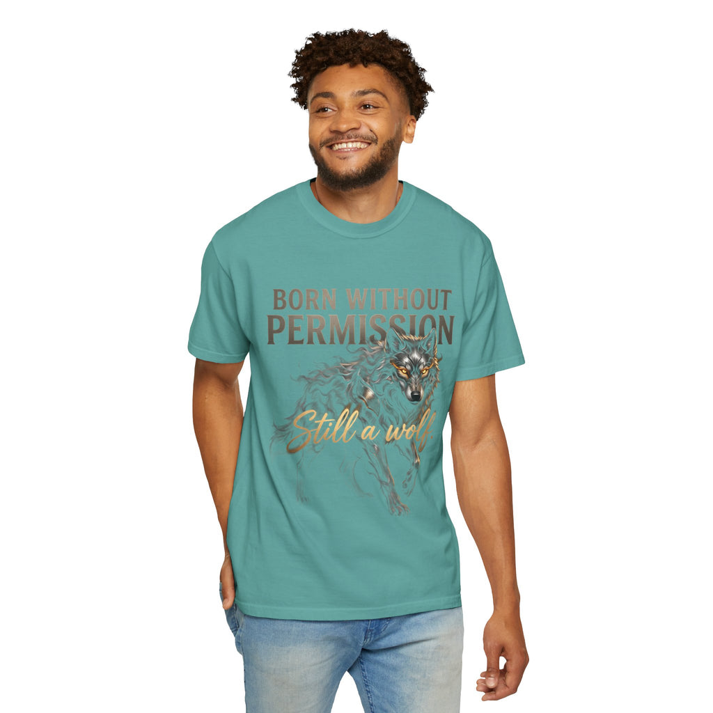 PRB Born Without Permission Wolf T-Shirt — Bold Wolf Graphic Tee by Printify