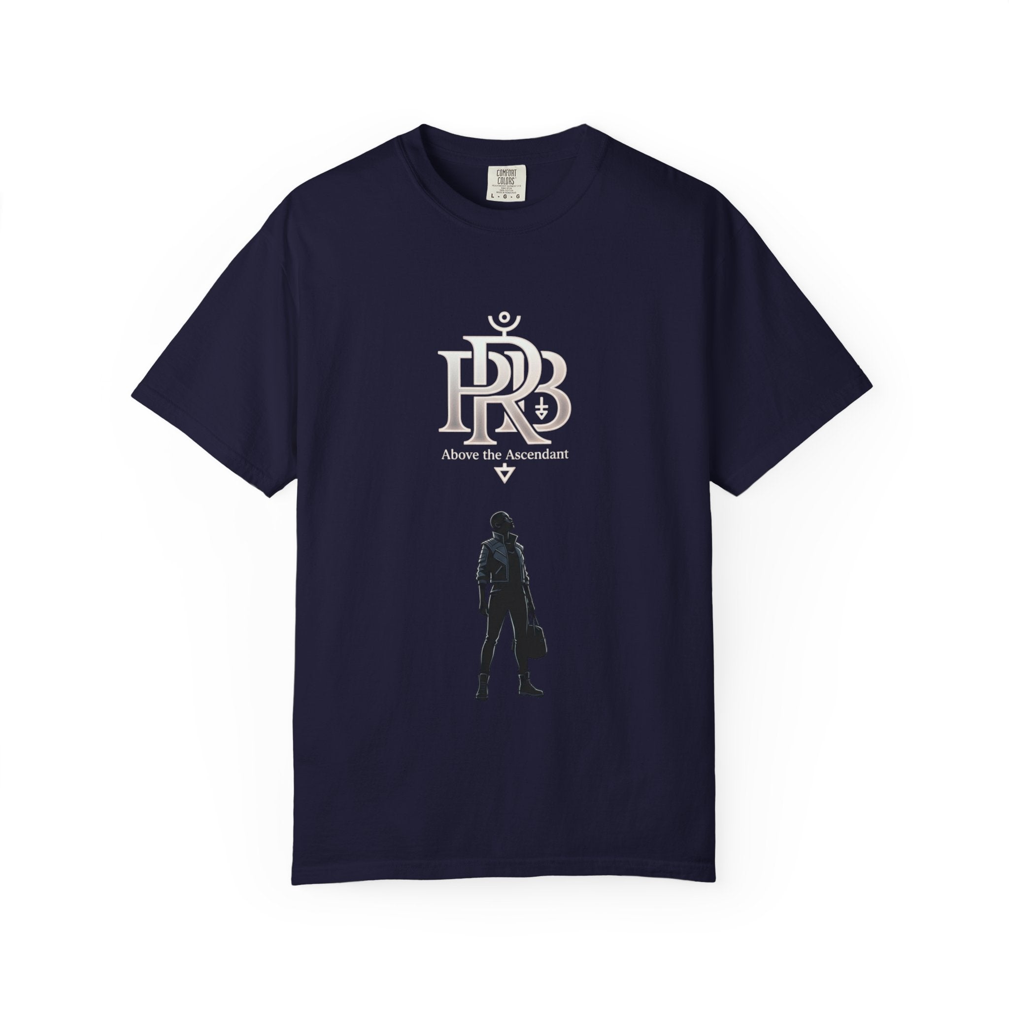 Printify Silhouette Logo T‑Shirt — Minimalist Dressed Figure & PRD Monogram - T-Shirt
