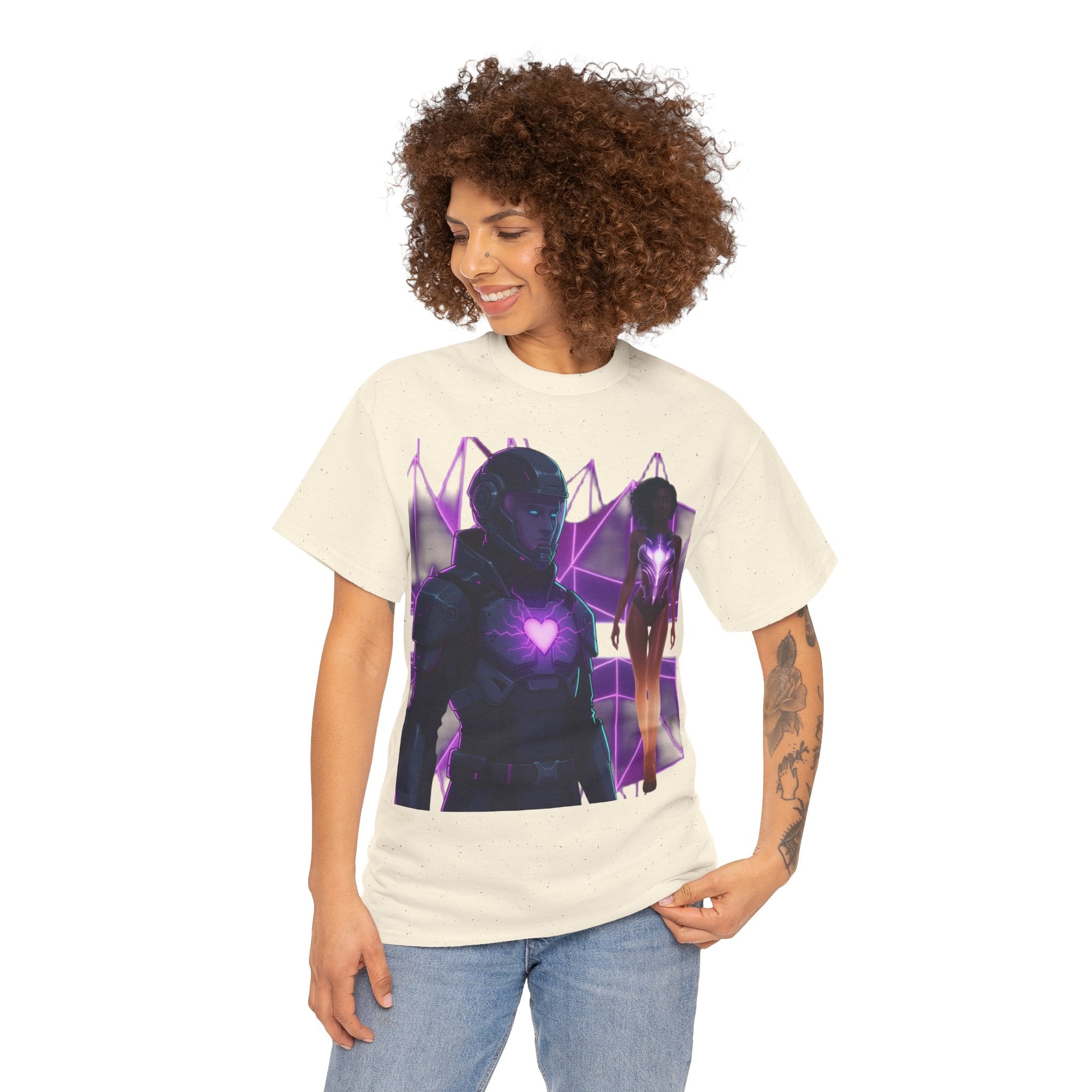 Power Run Black PRB Pretty Rich Bitch The Collection Purple Heart Cyberpunk Knight T-Shirt | Futuristic Armor Sci‑Fi Tee by Printify