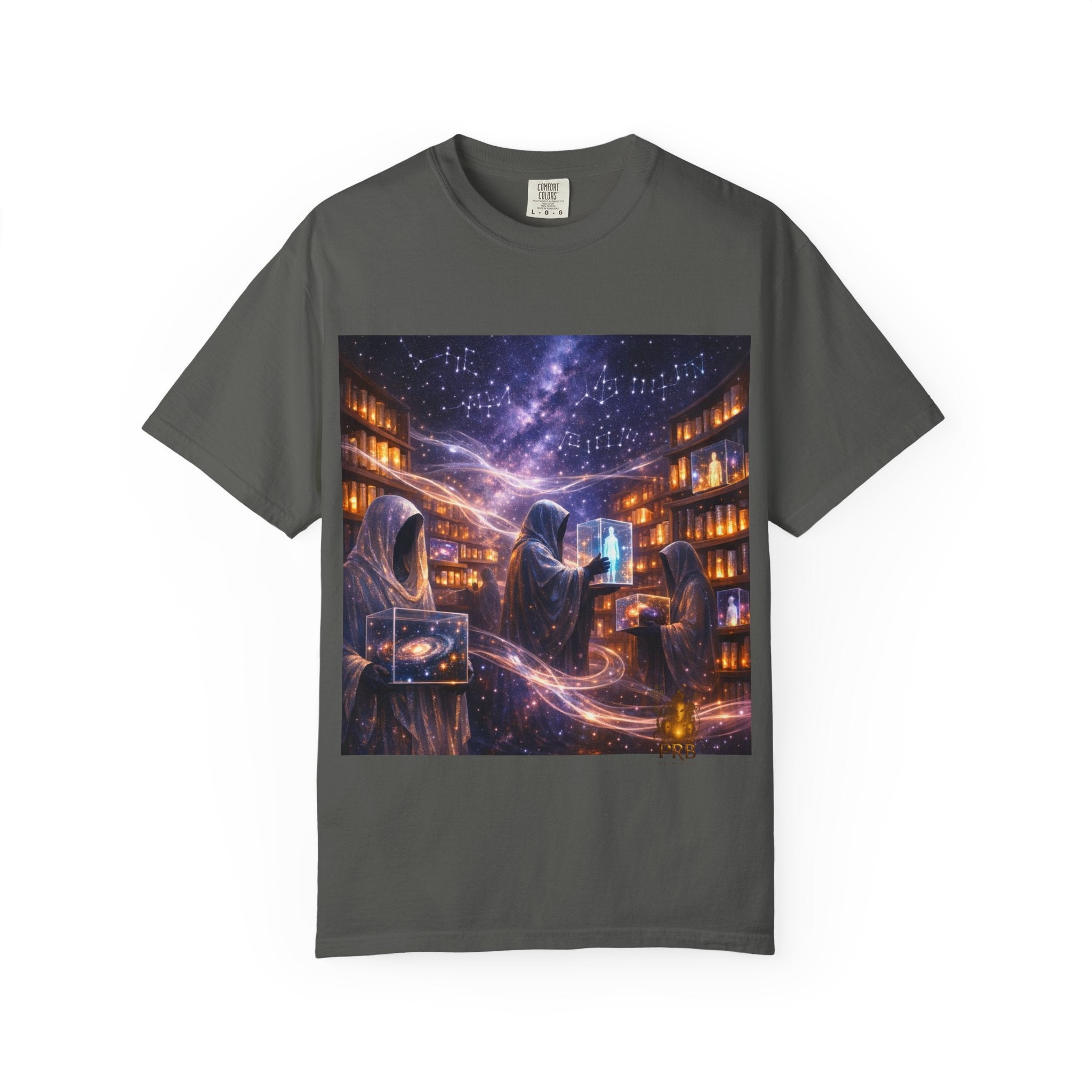 PRB Mystic Library Wizards T-Shirt — Cosmic Sorcerer Art Tee by Power Runs Black