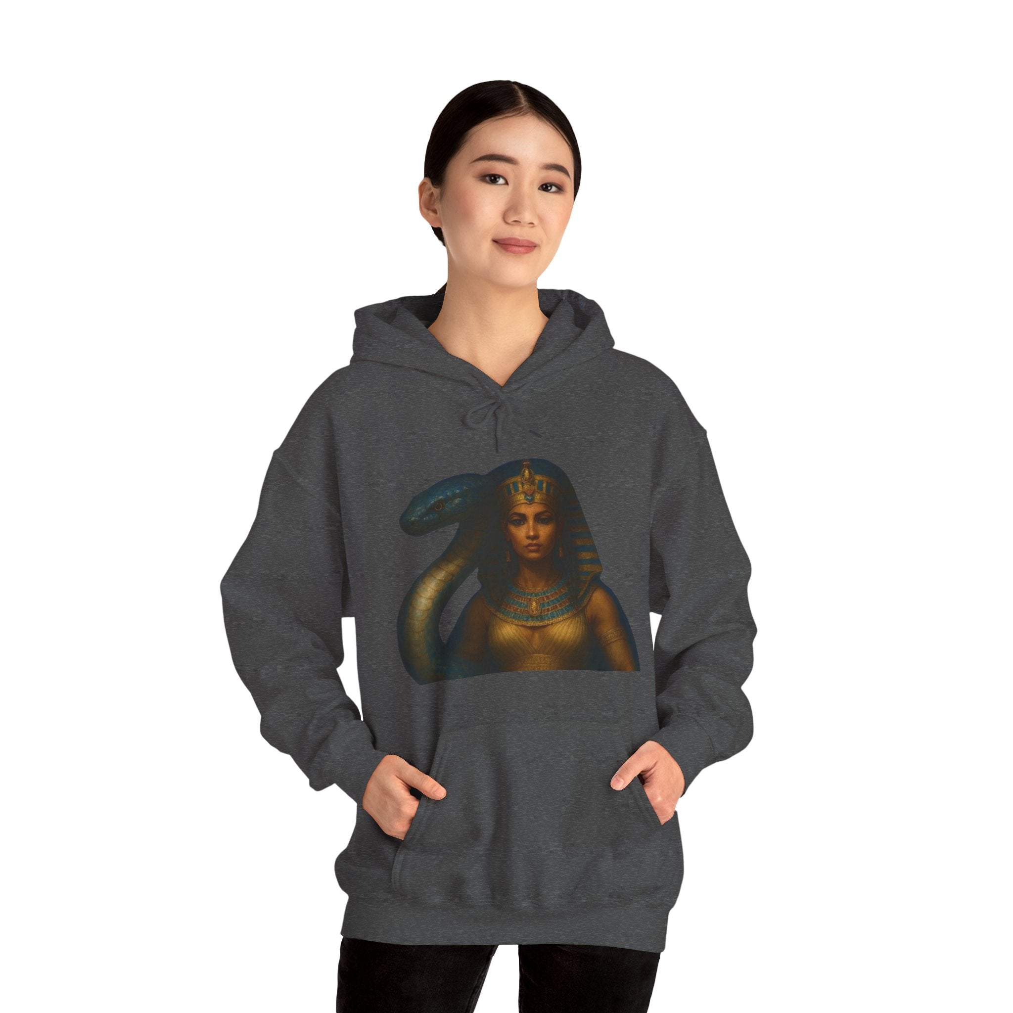 PRB Egyptian Goddess Portrait Hoodie | Serpent Headdress, Ancient Queen Art by Power Runs Black