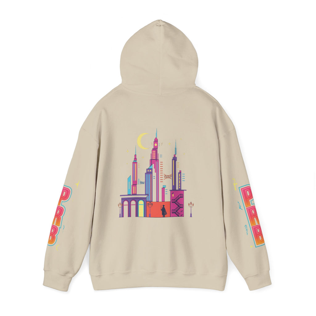 PRB Graphic Hoodie — Colorful Cityscape Pullover by Power Runs Black