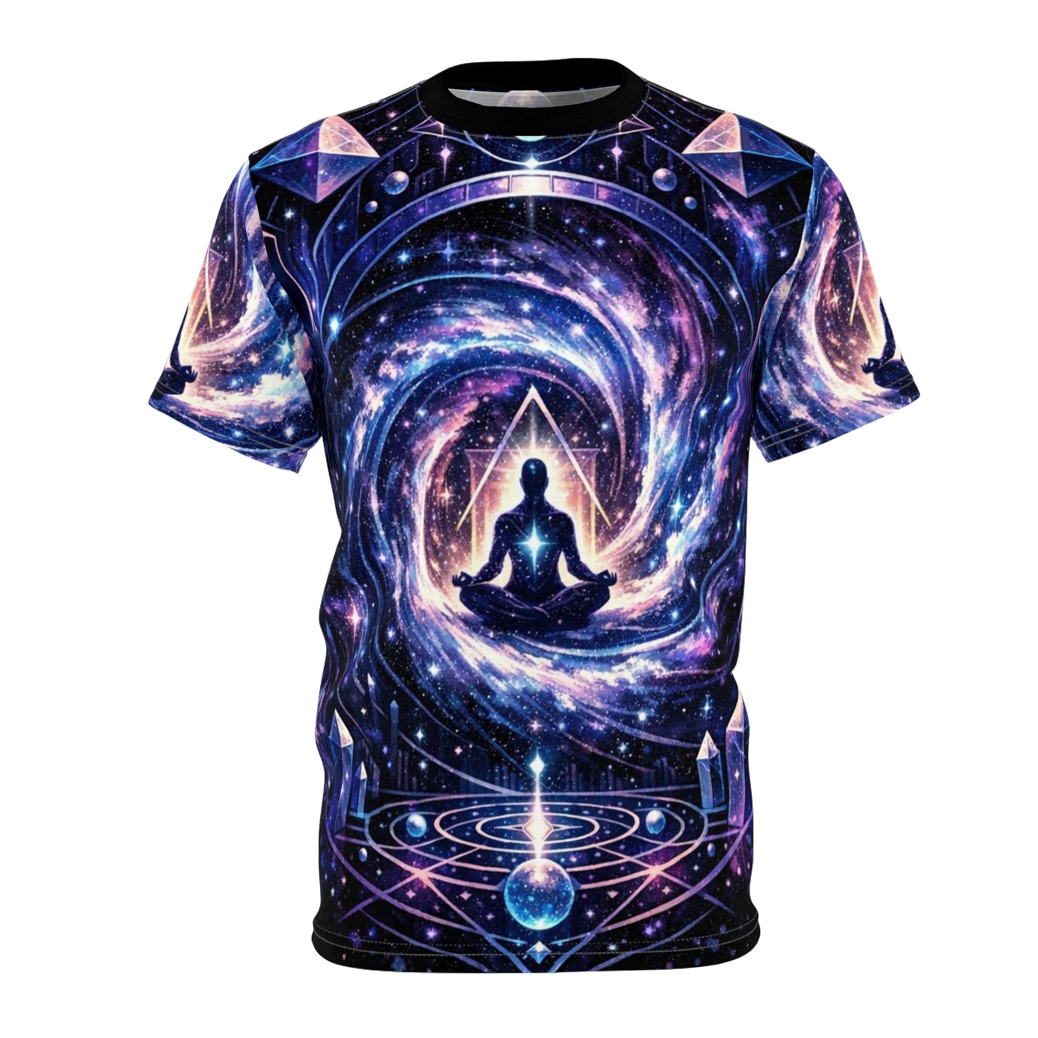 PRB Meditation Galaxy Tee — Spiritual Cosmic AOP Shirt by Power Runs Black