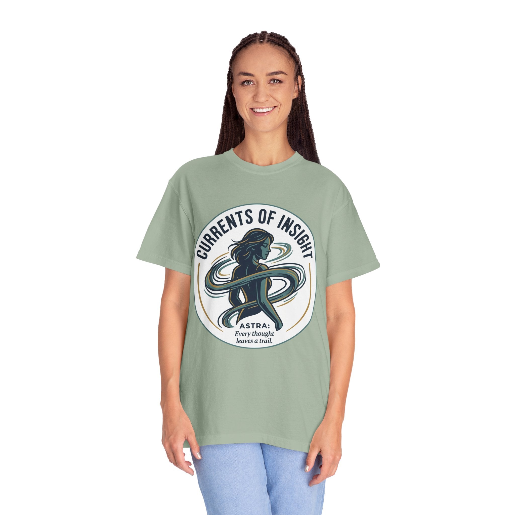 Power Runs Black Currents of Insight T-Shirt — 'Astra: Every thought leaves a trail' Graphic Tee by Power Runs Black