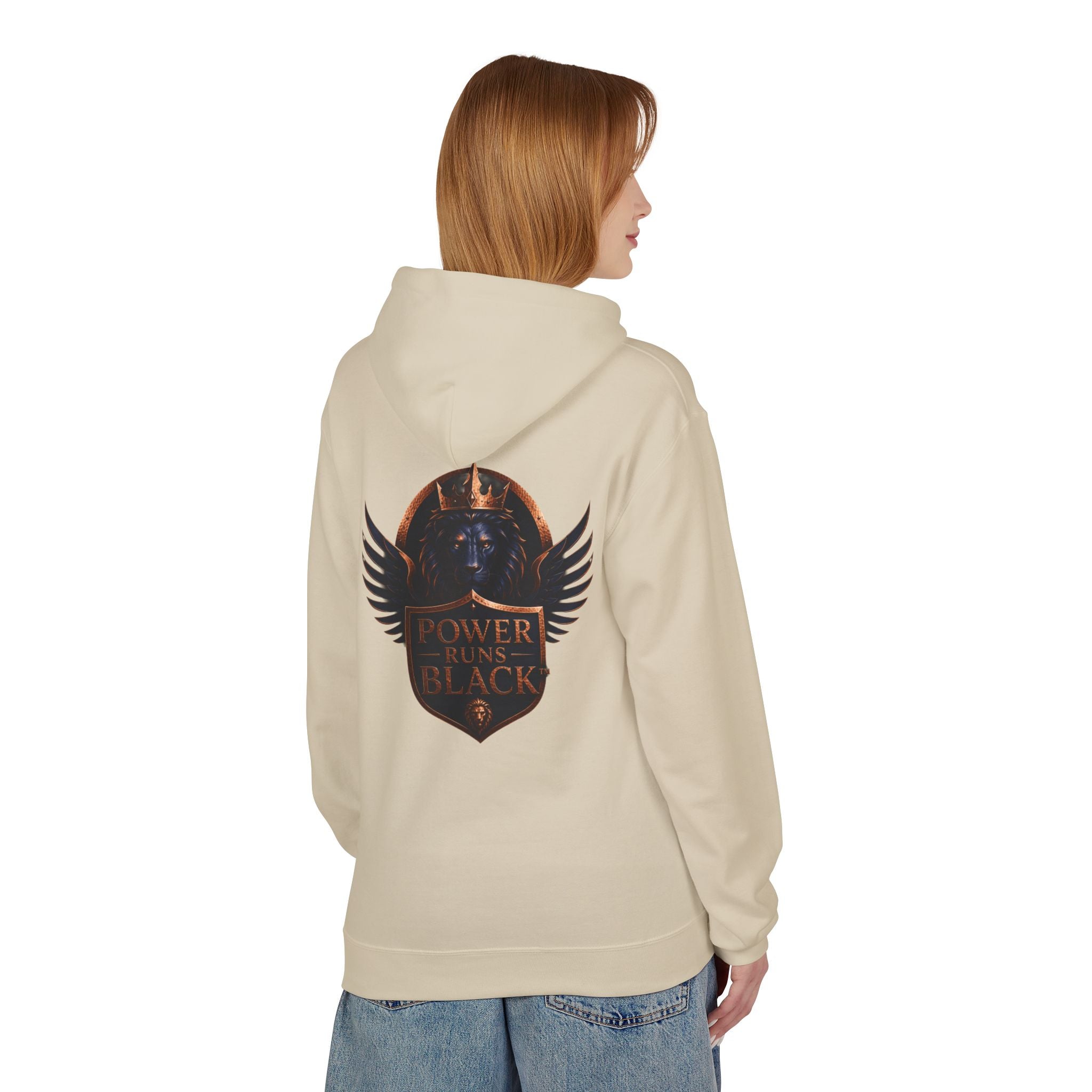Power Runs Black crest hoodie | medieval shield with lions and wings by Power Runs Black