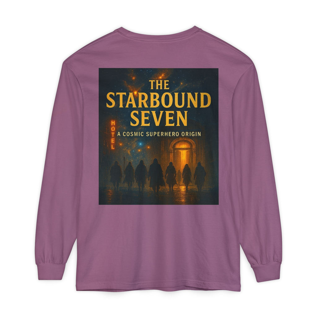 PRB The Starbound Seven graphic long sleeve shirt | cosmic superhero poster by Power Runs Black