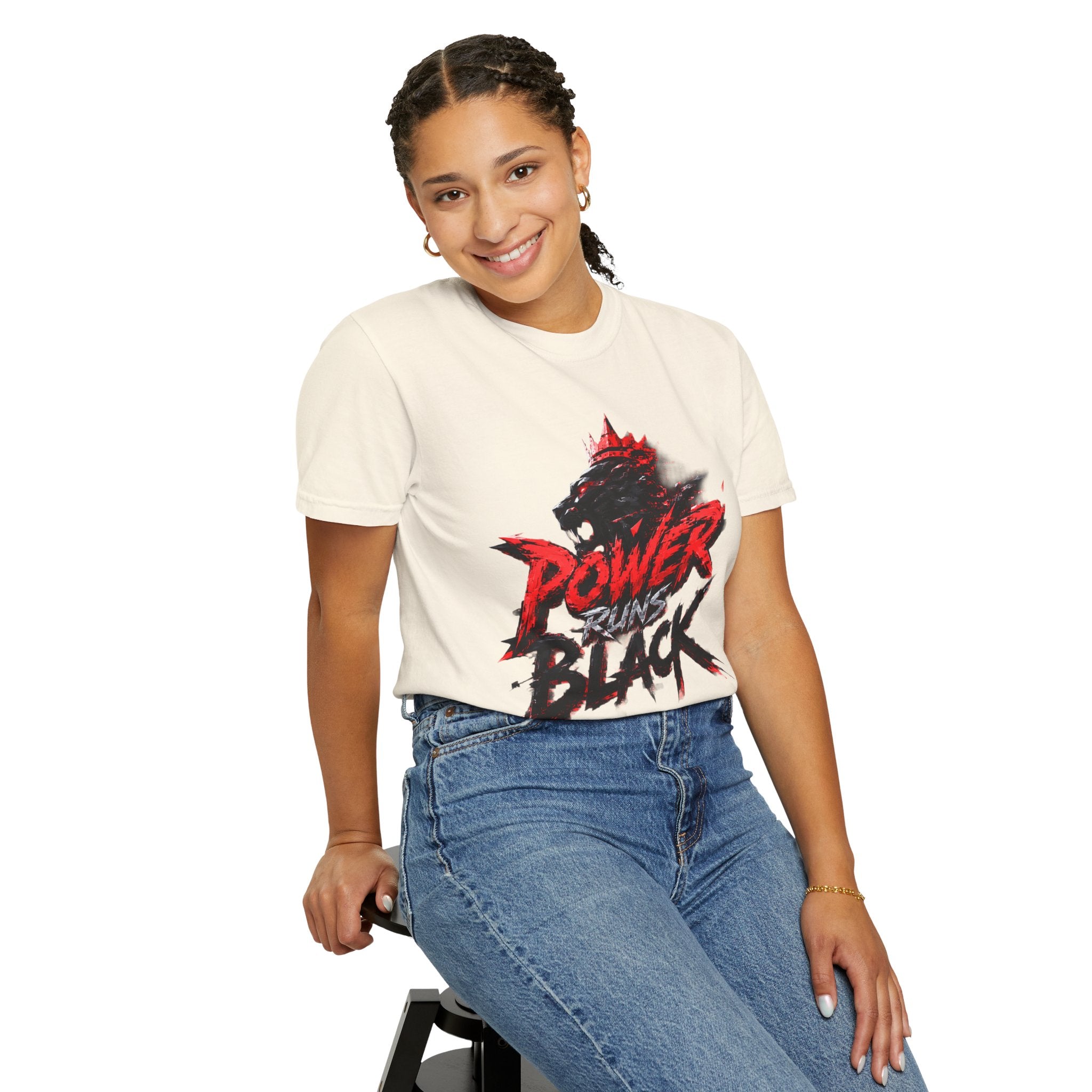 Power Runs Black T-shirt | Wolf Silhouette, Red Black Graphic Tee by Power Runs Black