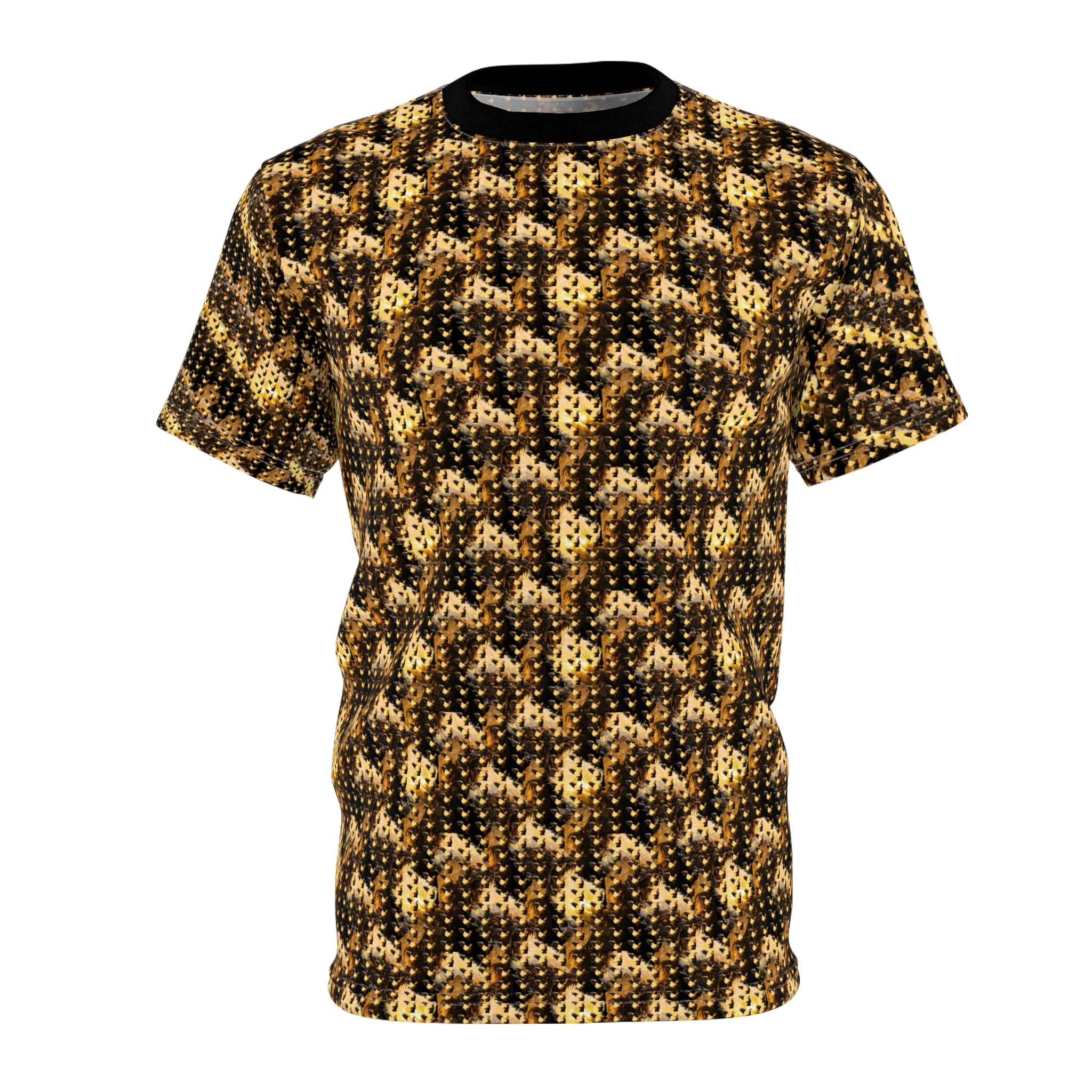 Power Runs Black PRB Golden Houndstooth Knit Pattern Tee | All-Over Print Shirt by Power Runs Black