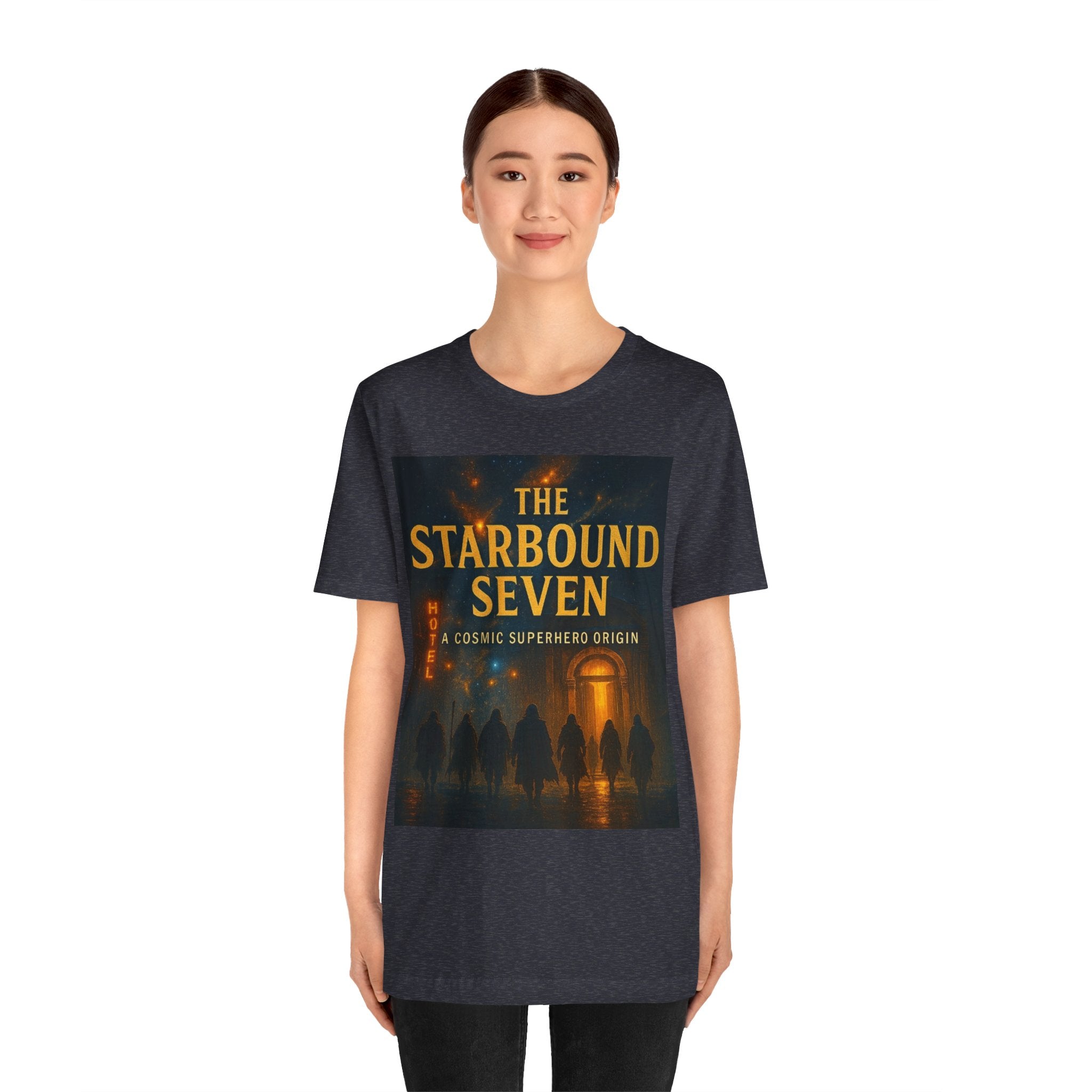 Power Runs Black PRB The Starbound Seven Tee – Retro Cosmic Superhero Poster Shirt by Power Runs Black
