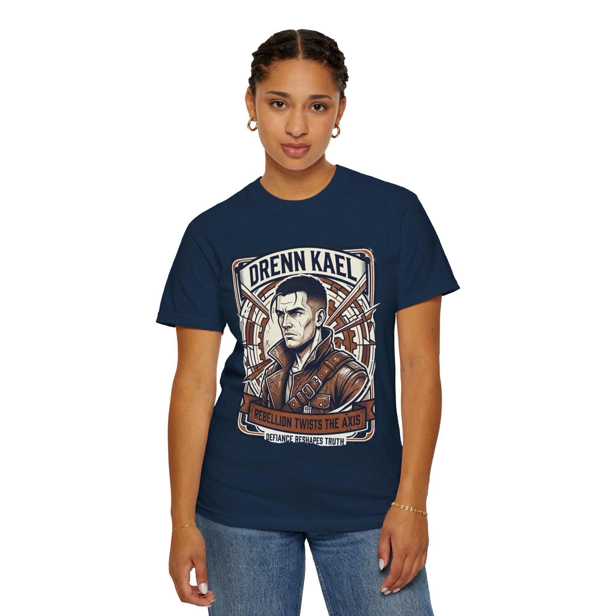 Power Runs Black PRB Drenn Kael Portrait T-Shirt — "Rebellion Twists the Axis" Graphic Tee by Power Runs Black