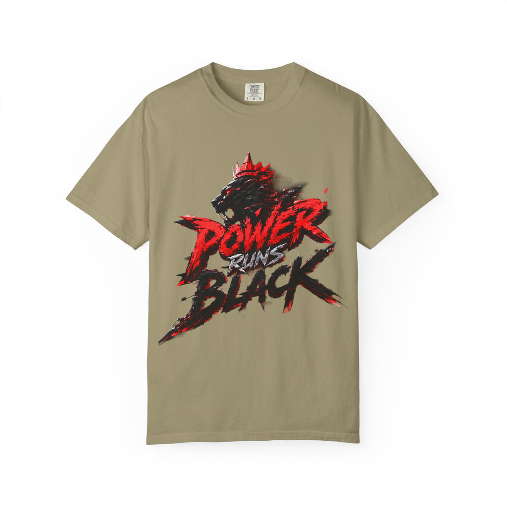 Power Runs Black T-shirt | Wolf Silhouette, Red Black Graphic Tee by Power Runs Black
