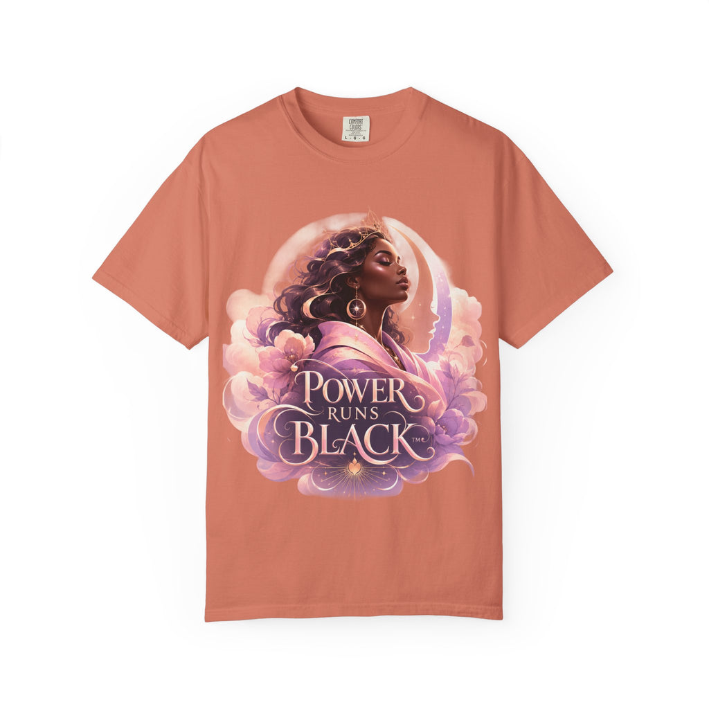 Power Runs Black graphic tee | Black woman portrait, Afro empowerment shirt by Power Runs Black