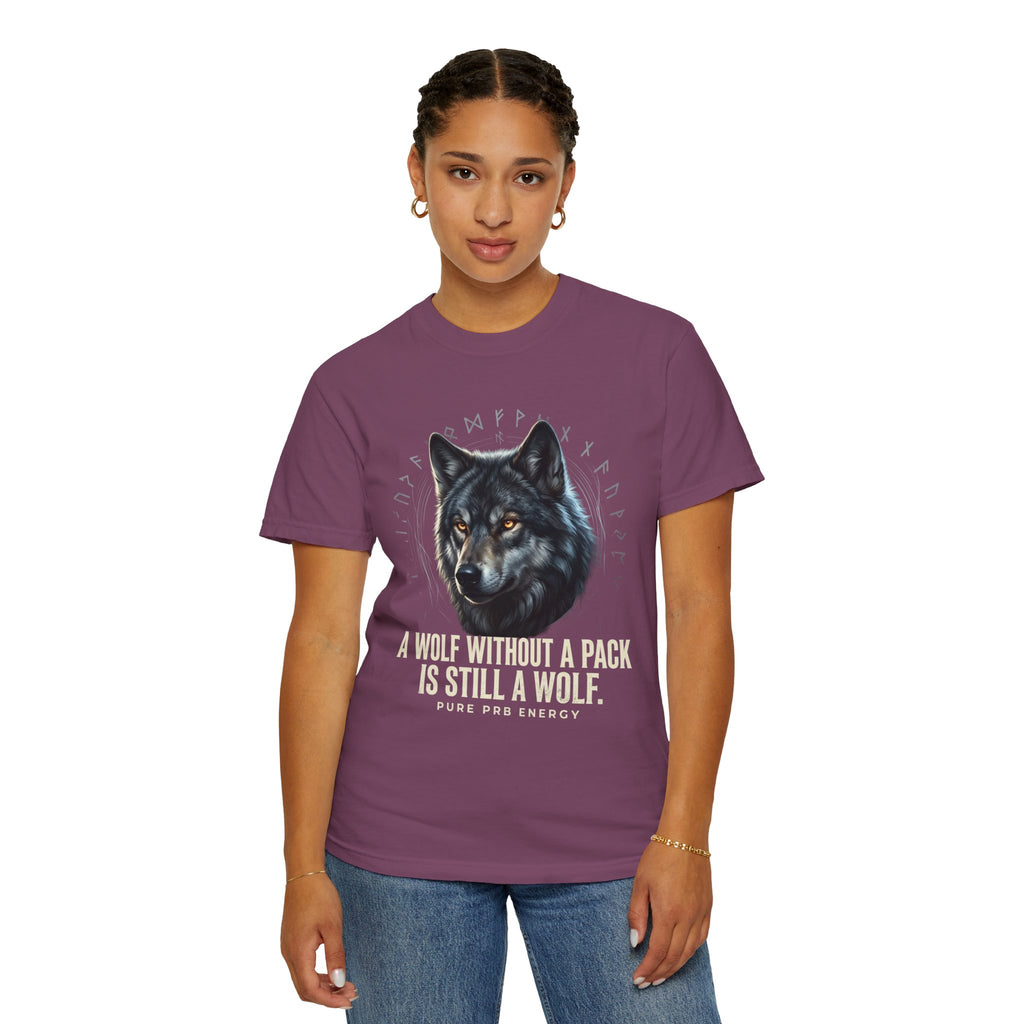 PRB Wolf Graphic T-Shirt — "A Wolf Without a Pack Is Still a Wolf" Inspirational Tee by Printify