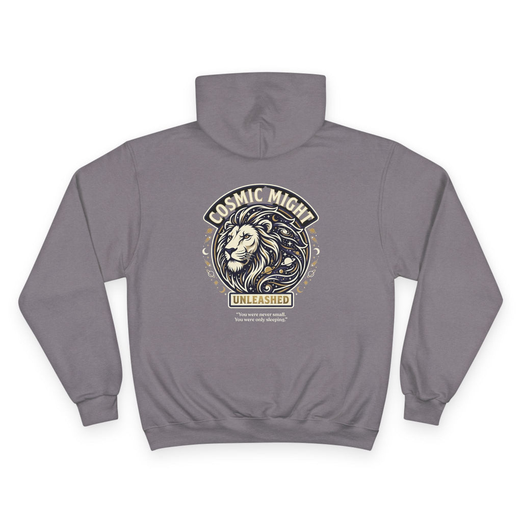 PRB Starforged Flex Cosmic Might Unleashed Lion Crest Hoodie — 'Unleashed' Athletic Champion Graphic Hoodie by Power Runs Black