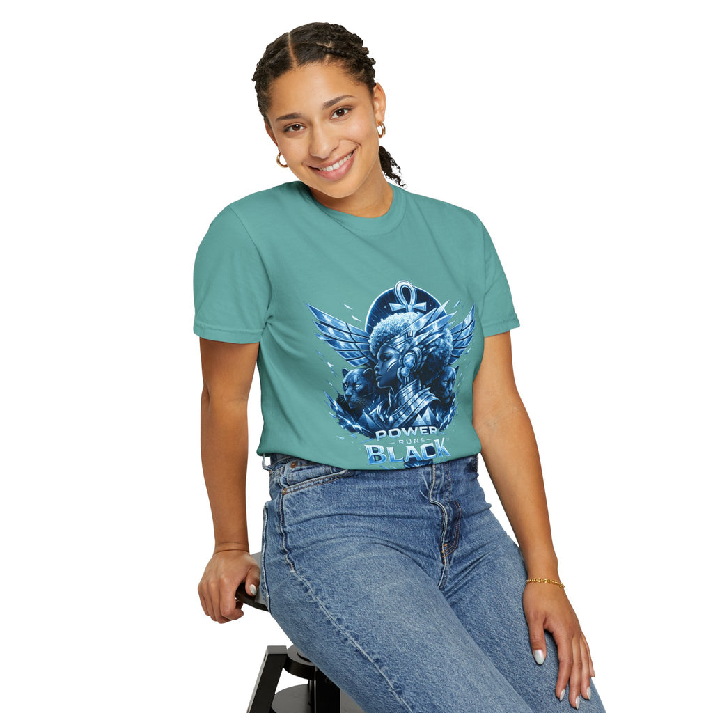 Power of Black Graphic T-Shirt — Egyptian Ankh Warrior Design by Power Runs Black