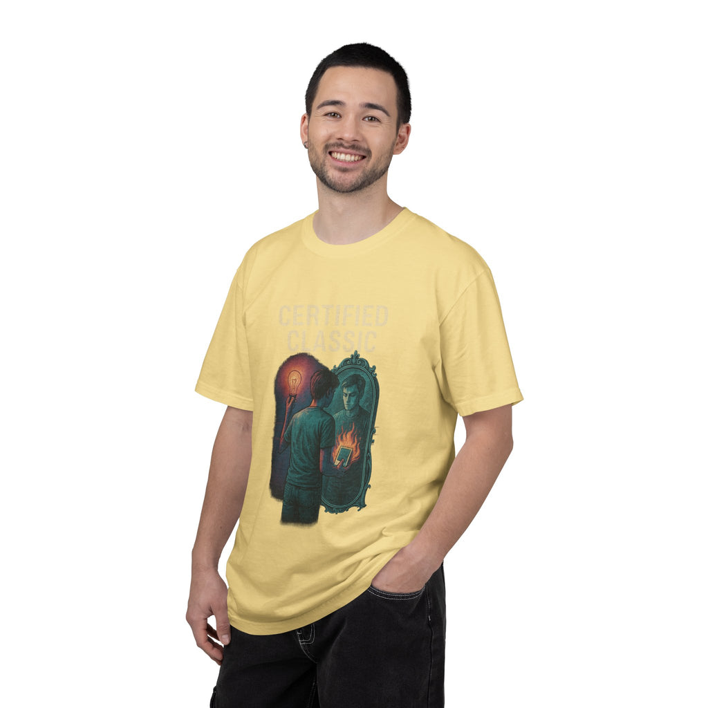 PRB Certified Classic Mirror Illustration T-shirt | Retro Mystic Artwork by Power Runs Black