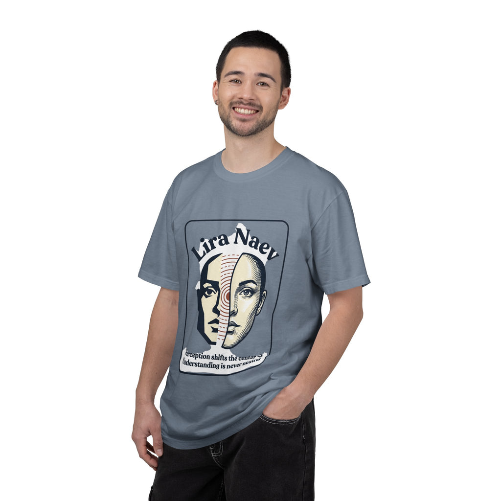 Power Runs Black PRB Lira Naev Split-Face Graphic T-Shirt — “Perception shifts the center” Statement Tee by Power Runs Black