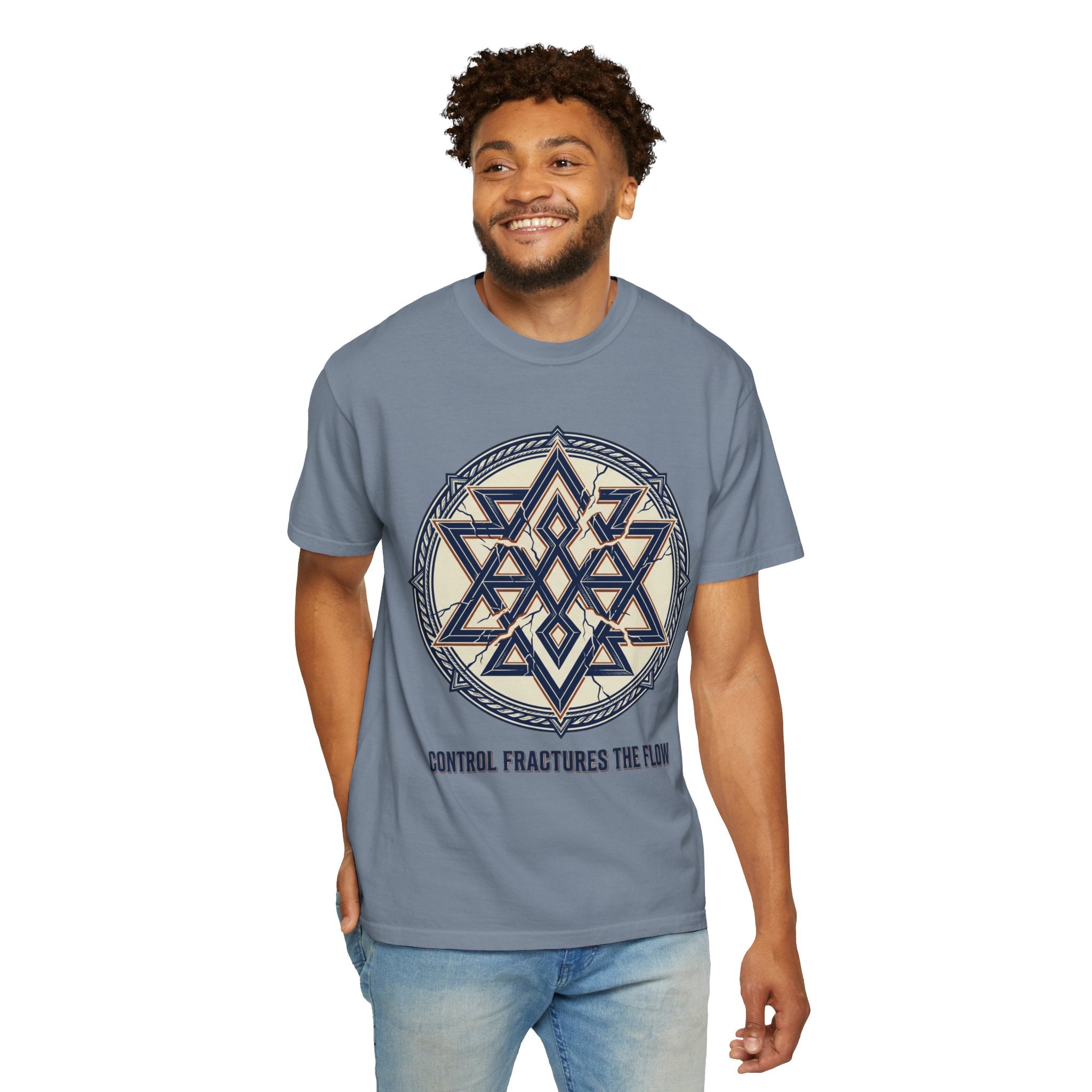 Power Runs Black PRB Geometric Star Mandala T-Shirt — "Control Fractures the Flow" Graphic Tee by Power Runs Black