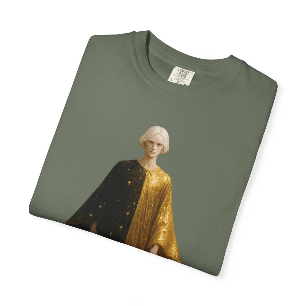 Power Runs Black PRB Twelfth Golden Cloak Figure T-Shirt | Surreal Angelic Portrait by Power Runs Black