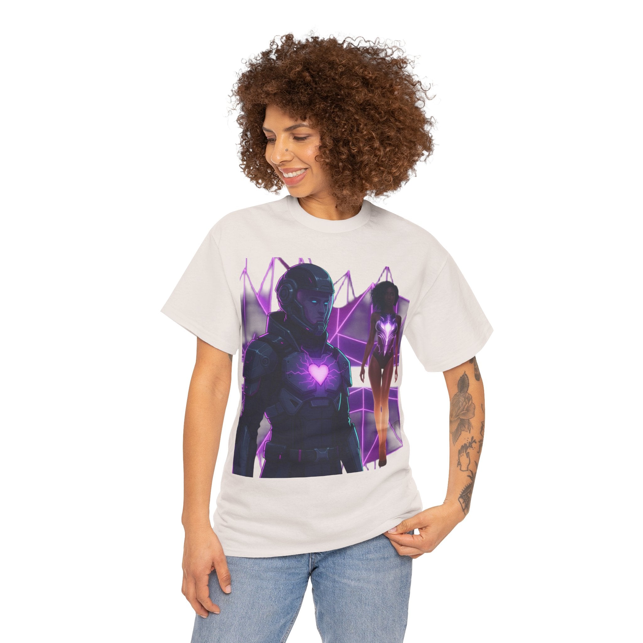 Power Run Black PRB Pretty Rich Bitch The Collection Purple Heart Cyberpunk Knight T-Shirt | Futuristic Armor Sci‑Fi Tee by Printify