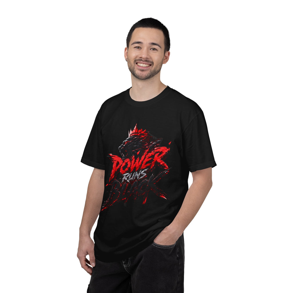Power Runs Black T-shirt | Wolf Silhouette, Red Black Graphic Tee by Power Runs Black