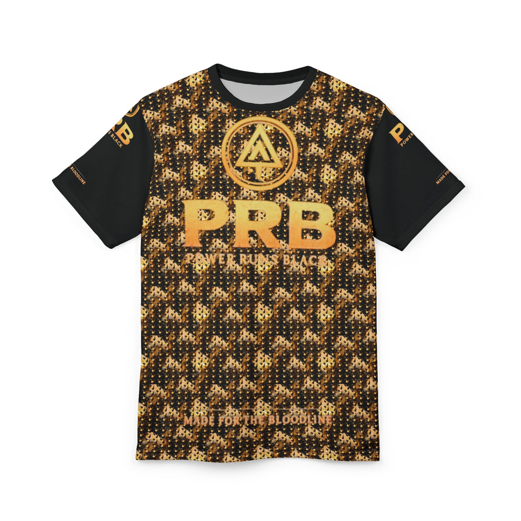 PRB Gold Houndstooth All-Over Print Tee — Bold Streetwear Graphic Shirt by Power Runs Black