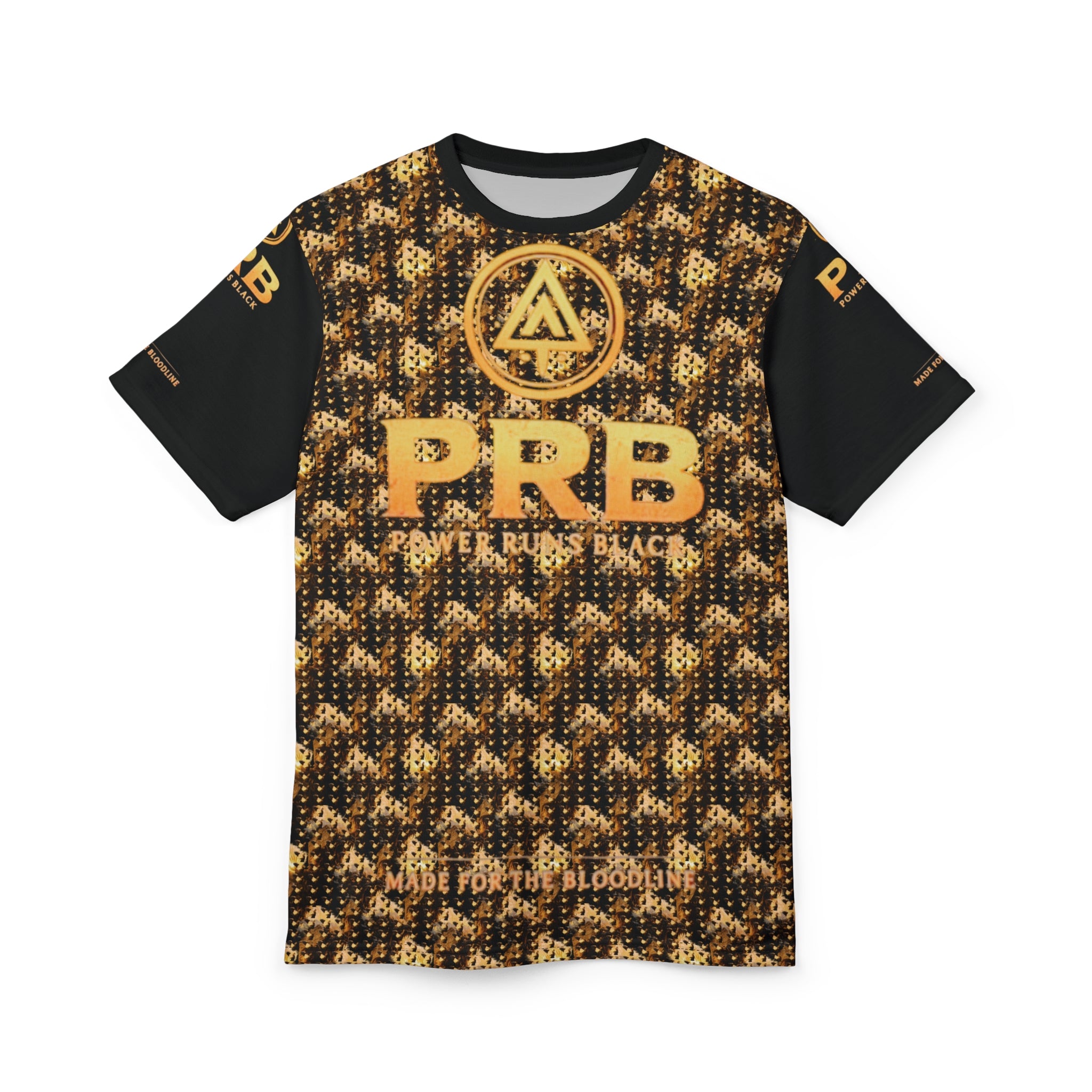 PRB Gold Houndstooth All-Over Print Tee — Bold Streetwear Graphic Shirt by Power Runs Black