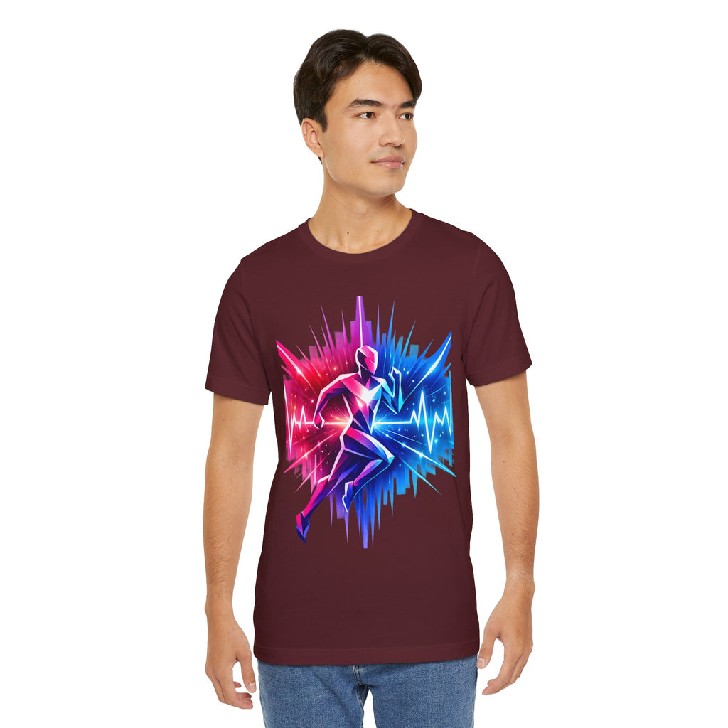 Power Runs Black PRB Running Pulse Graphic Tee — Neon Runner Heartbeat Sports T‑Shirt by Power Runs Black