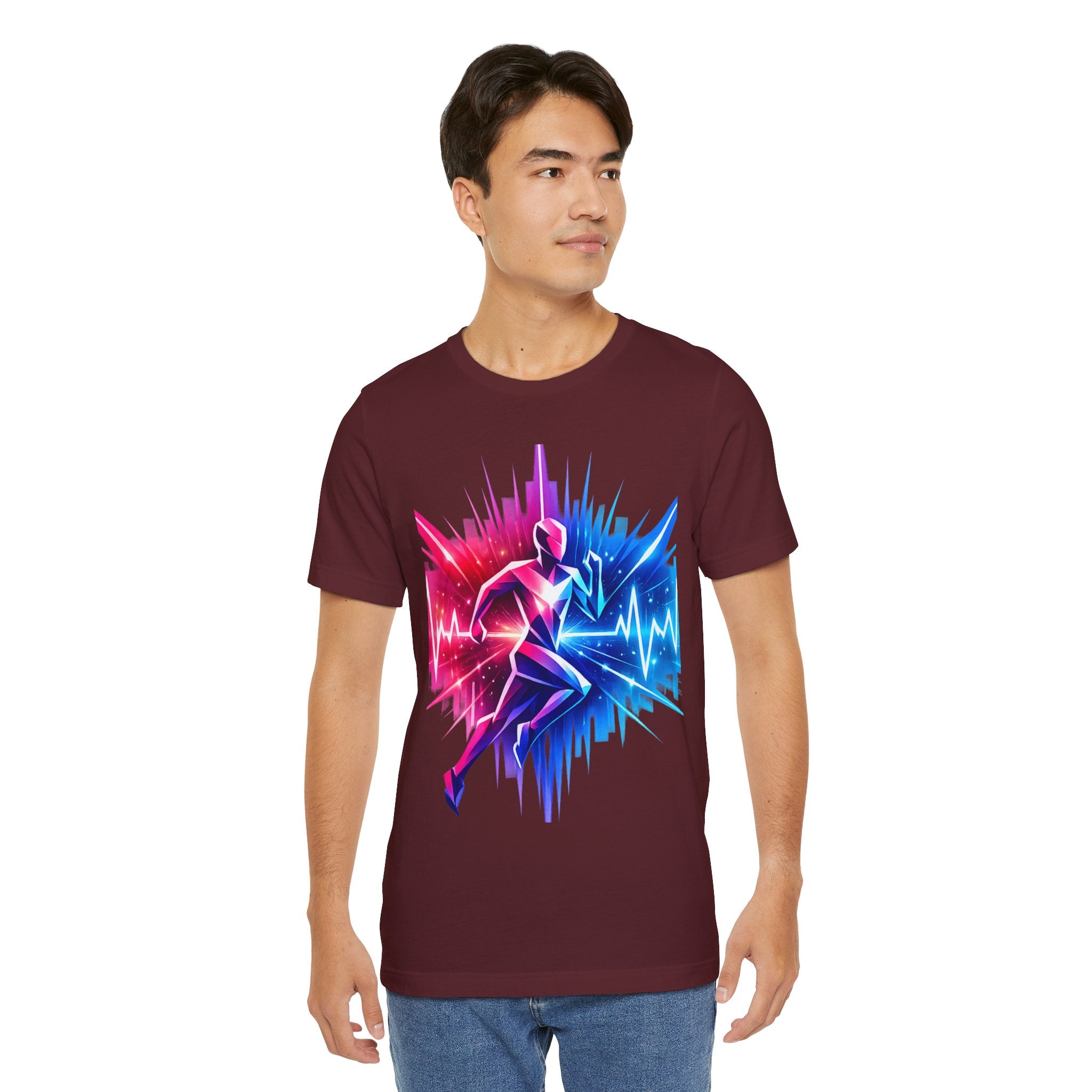 Power Runs Black PRB Running Pulse Graphic Tee — Neon Runner Heartbeat Sports T‑Shirt by Power Runs Black