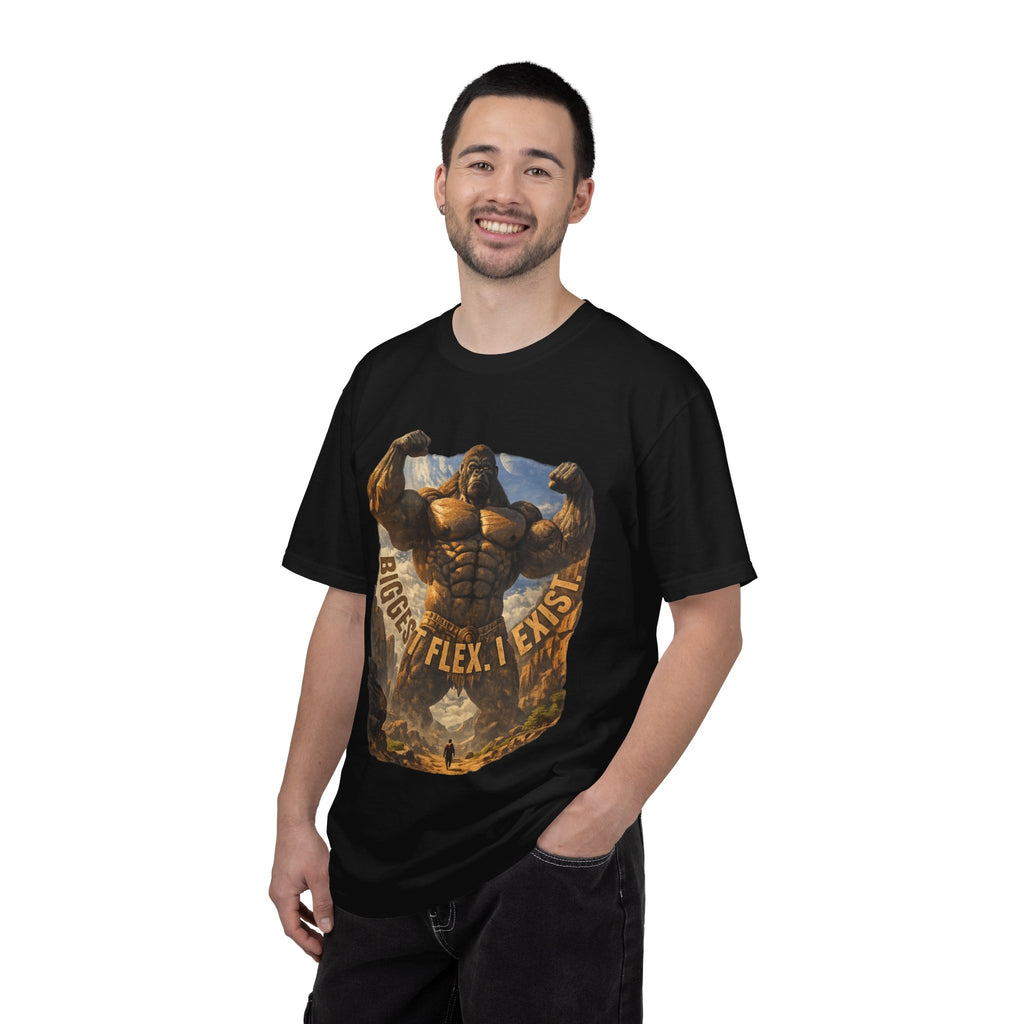 Power Runs Black PRB Biggest Flex I Exist T-Shirt — Funny Muscle Gorilla Graphic Tee by Printify