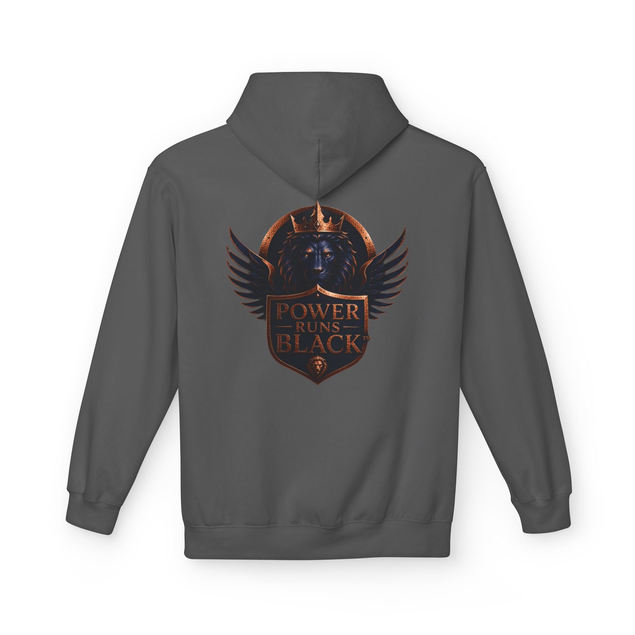 Power Runs Black crest hoodie | medieval shield with lions and wings by Power Runs Black