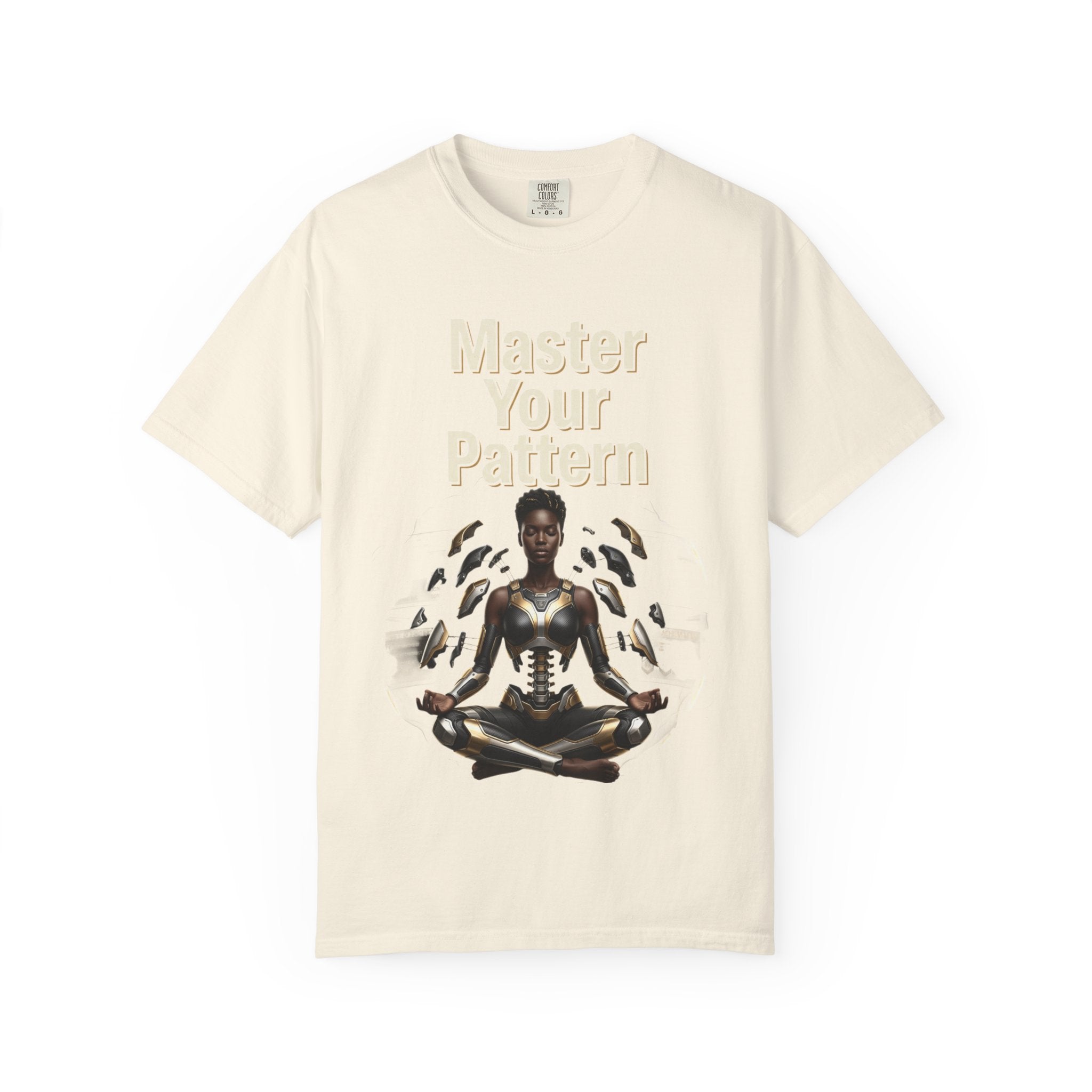 Printify PRB Master Your Pattern T-Shirt | Meditative Black Figure, Gold Accents - T-Shirt